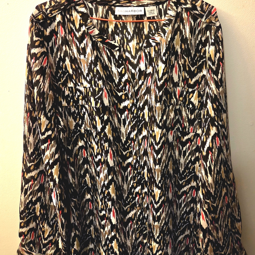Sag Harbor Black and Brown Patterned Blouse